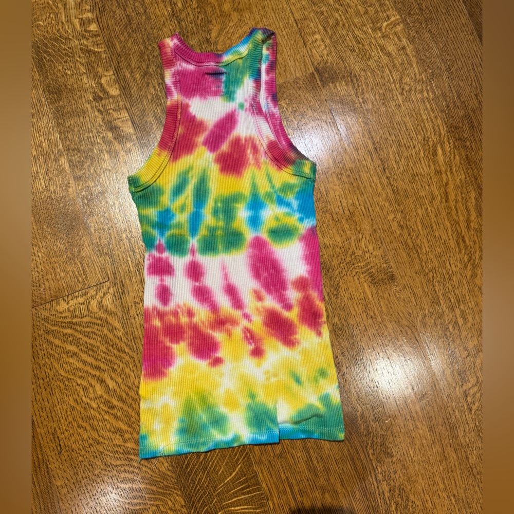 WESLEY Tie Dye Ribbed Racerback Tank Top Size S Colorful Stretch Knit - Picture 3 of 5